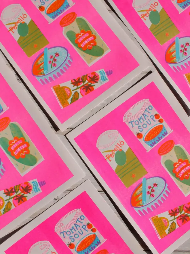 A4 Food Tins, Risograph Print