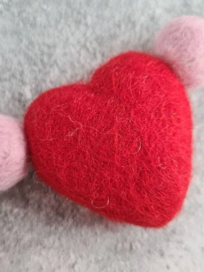 Valentine Heart Garland Pink and Red Felt Wool Hearts