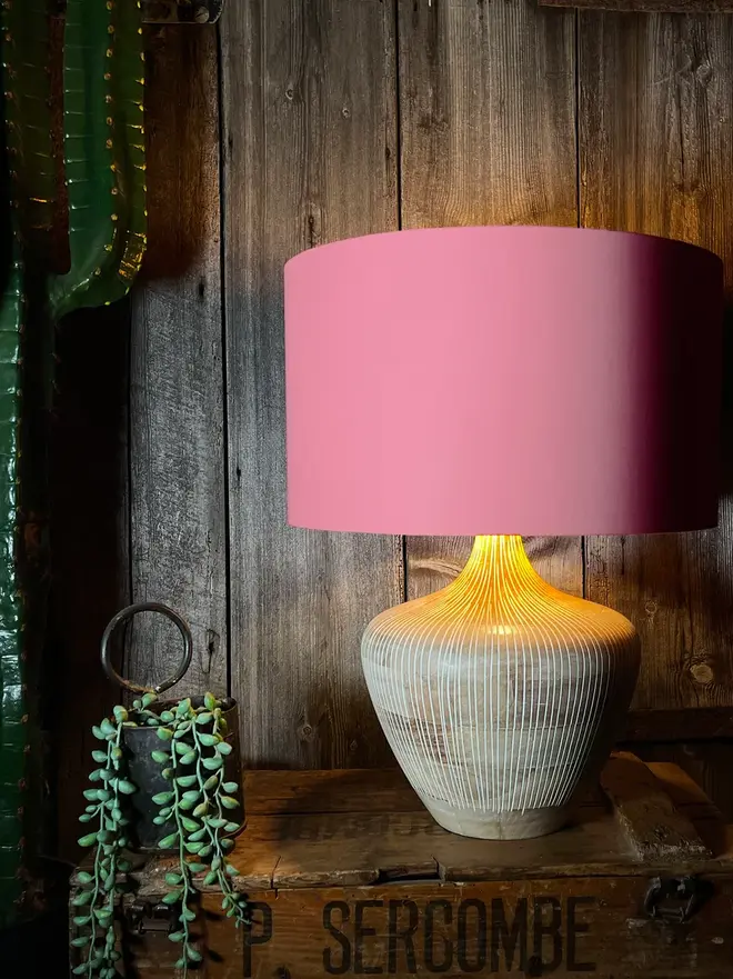 Dirty Pink Cotton Drum Lampshade with Gold Lining