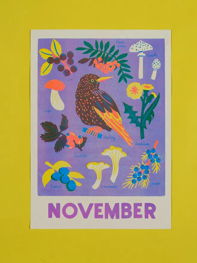 'November' Month Forage Print