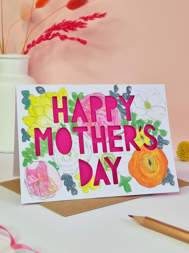 Happy Mothers Day Spring Floral Card Pink 