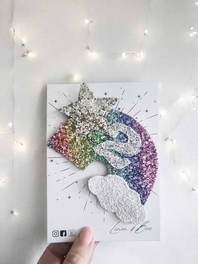 Personalised Glitter Birthday Rainbow Badge