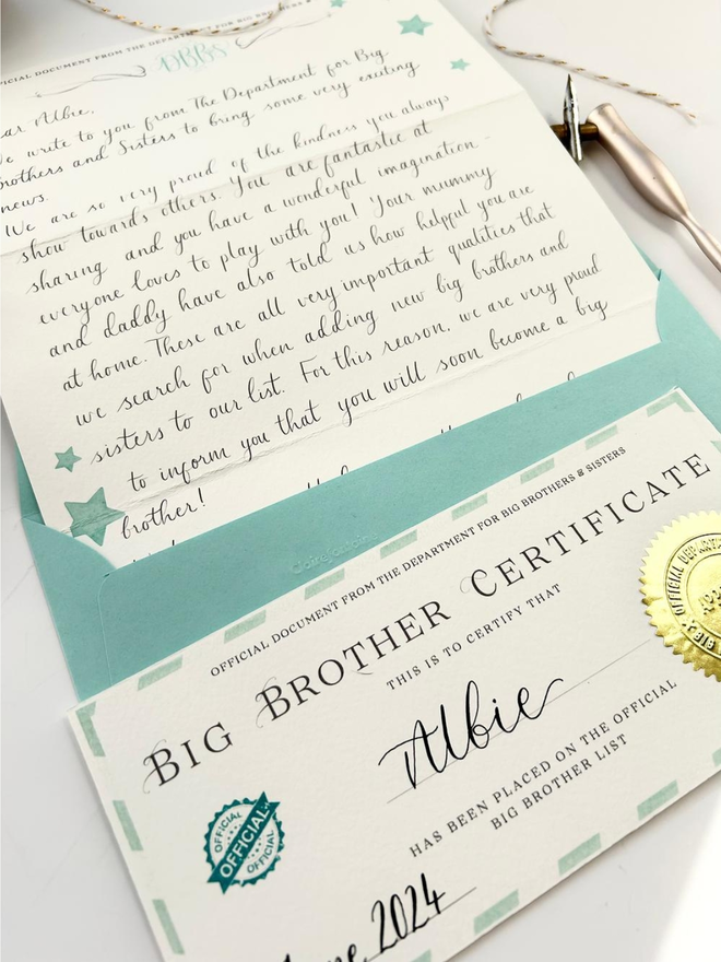 big brother announcement certificate and letter