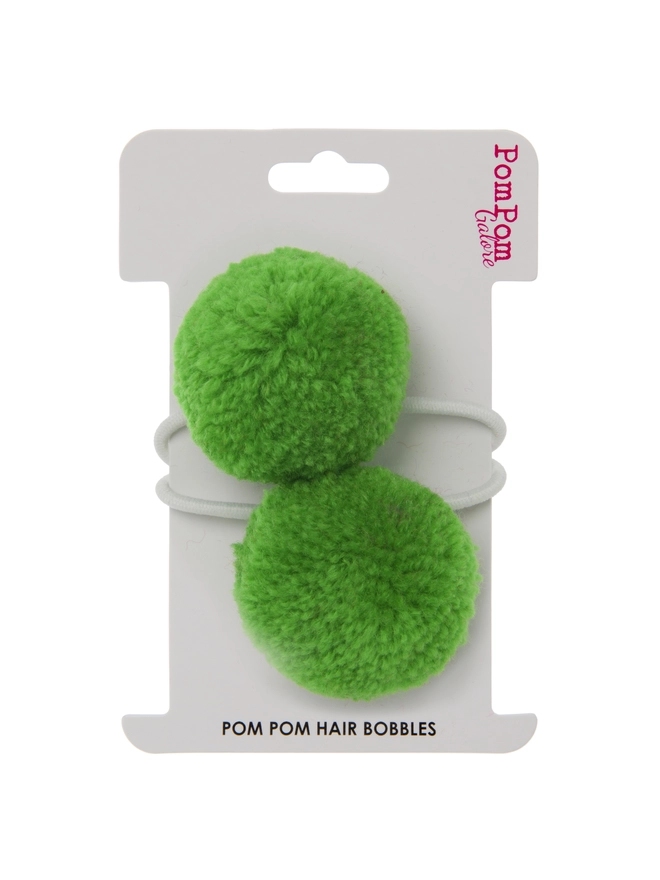 pom pom hair bobble elastic set of 2 4cm Green