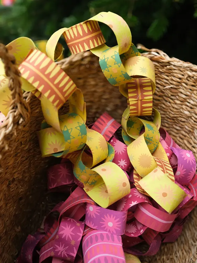 yellow and pink paper chain kits