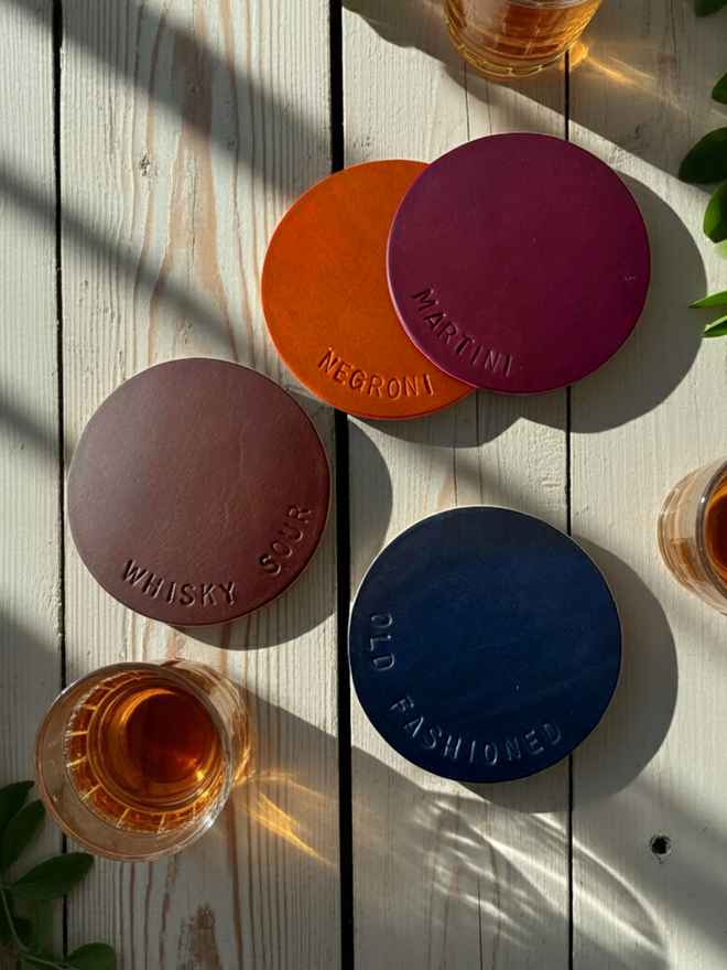 set of 4 leather coasters.