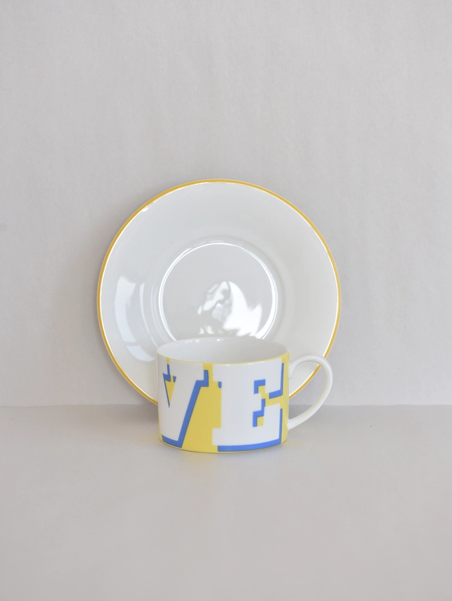 'Love' Cup & Saucer - Yellow