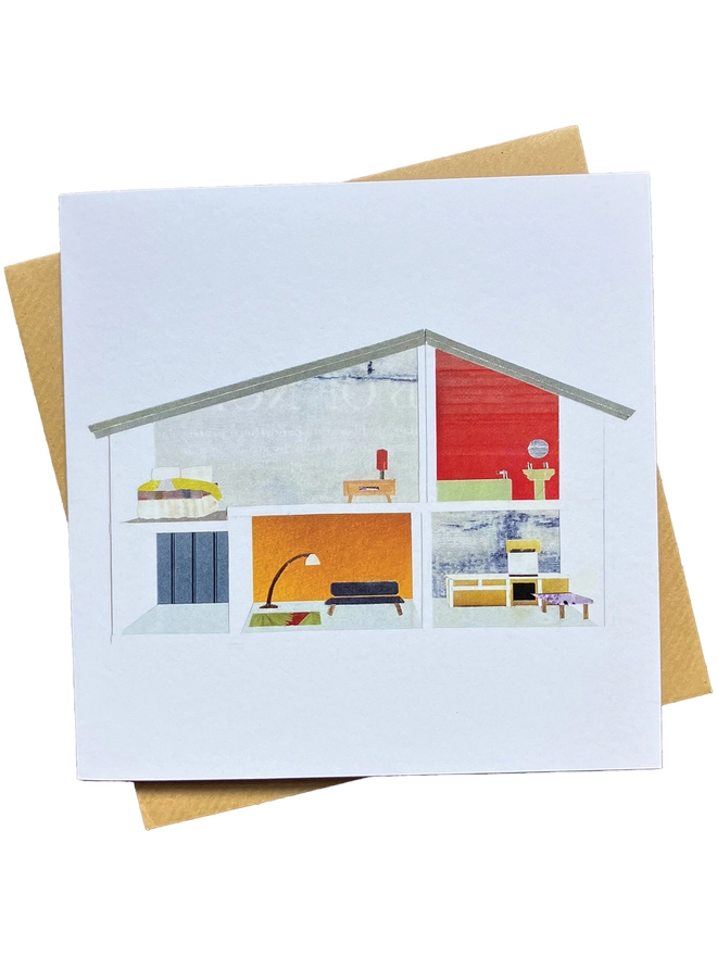 Greetings Card featuring a Mid-Century style Dolls House collage illustration
