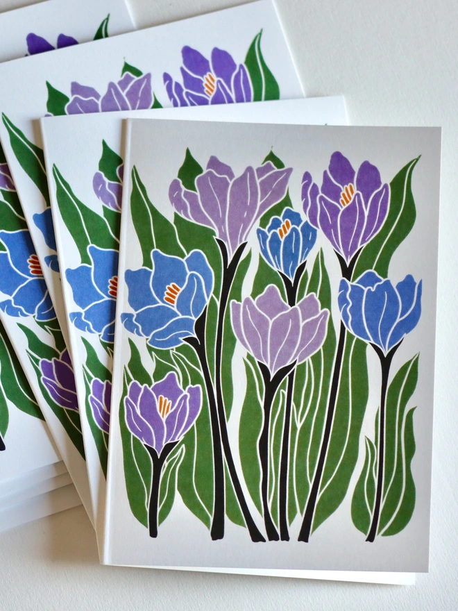 joy bloom spring crocus linocut blank notecards