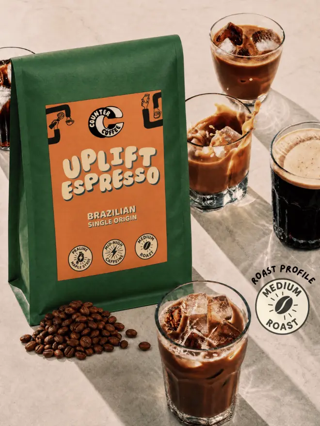 Uplift Espresso. A bag of coffee beans from Counter Coffee.