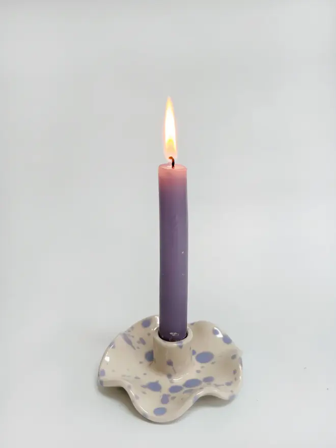 purple ceramic wavy candle holder