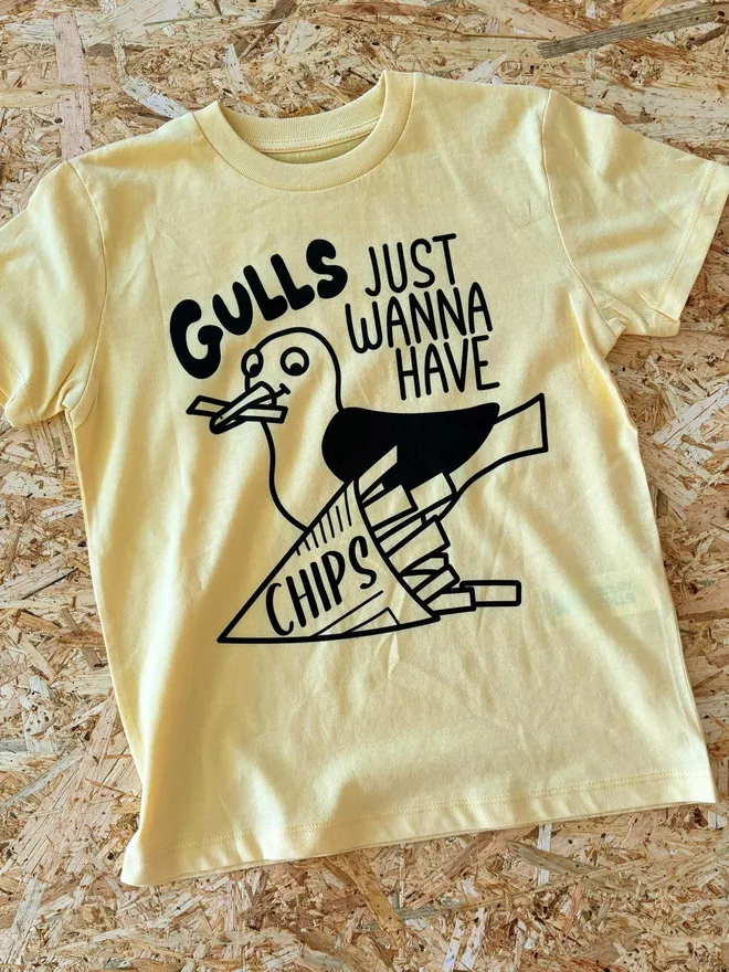 Gulls Just Wanna Have Chips Kids T-shirt by hello DODO