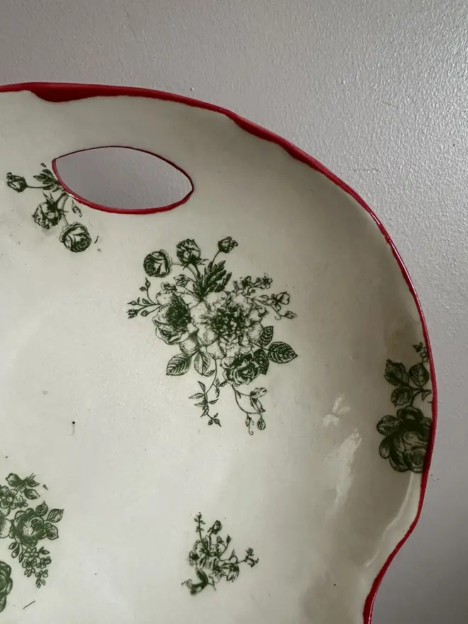 Green Floral With Red Rim