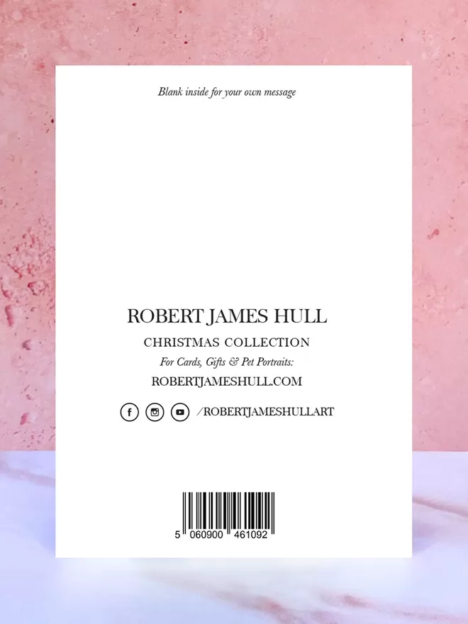 The reverse of the card, which reads 'blank inside for your own message' as well as 'Robert James Hull'