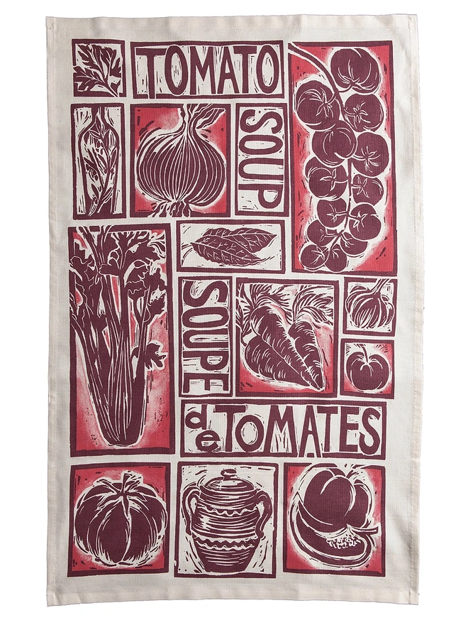 Roasted Tomato Soup Illustrated Recipe Tea Towel