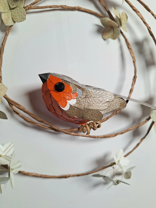 close up of the robin paper sculpture