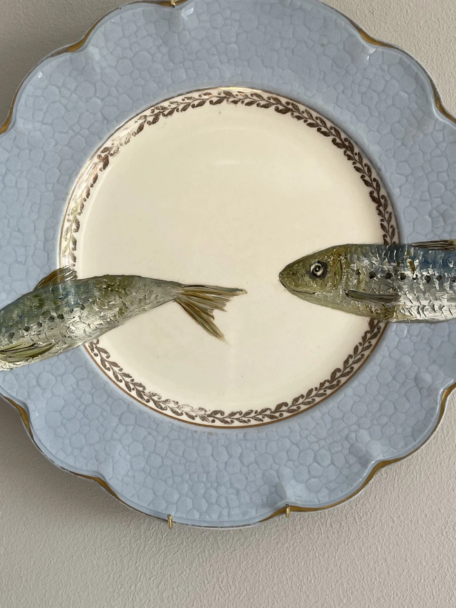 Sardine Painting On Vintage Plate