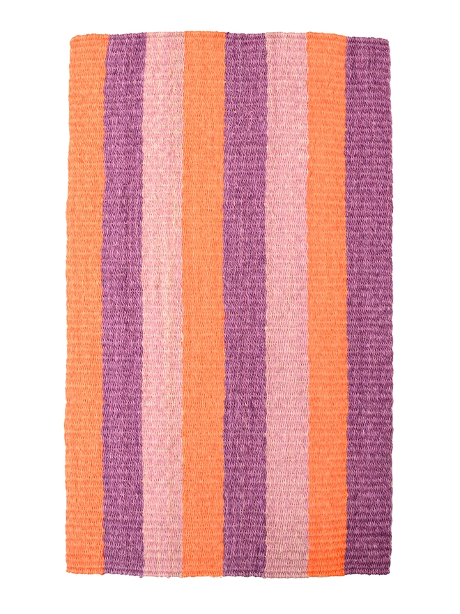 pink, purple and orange woven sisal doormat
