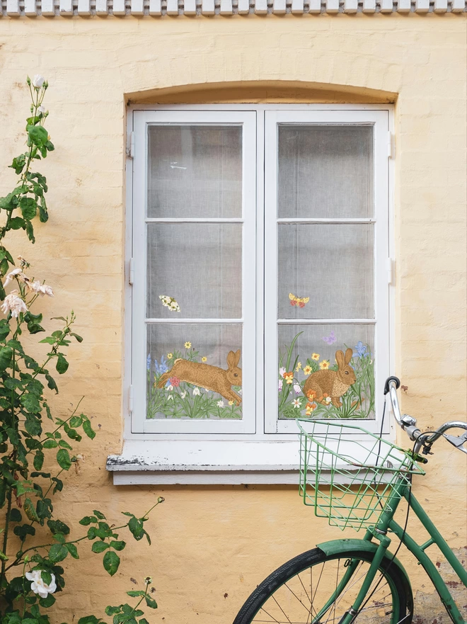 easter floral window cling with baby bunnies