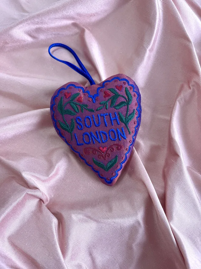 Purple Silk London Locations Heart Hanging Decoration