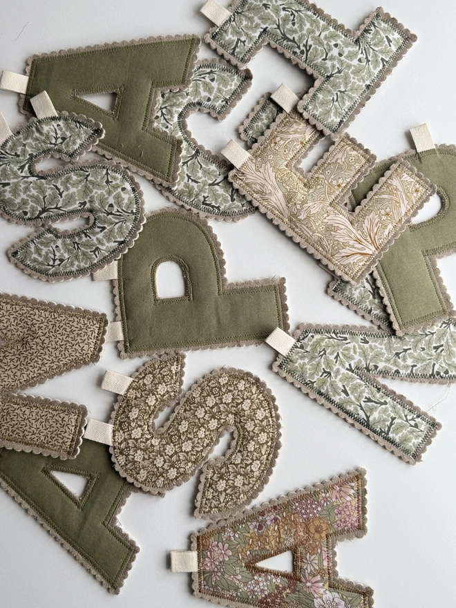 Fabric Letter Garland. A selection of letters in floral fabric for a Garland