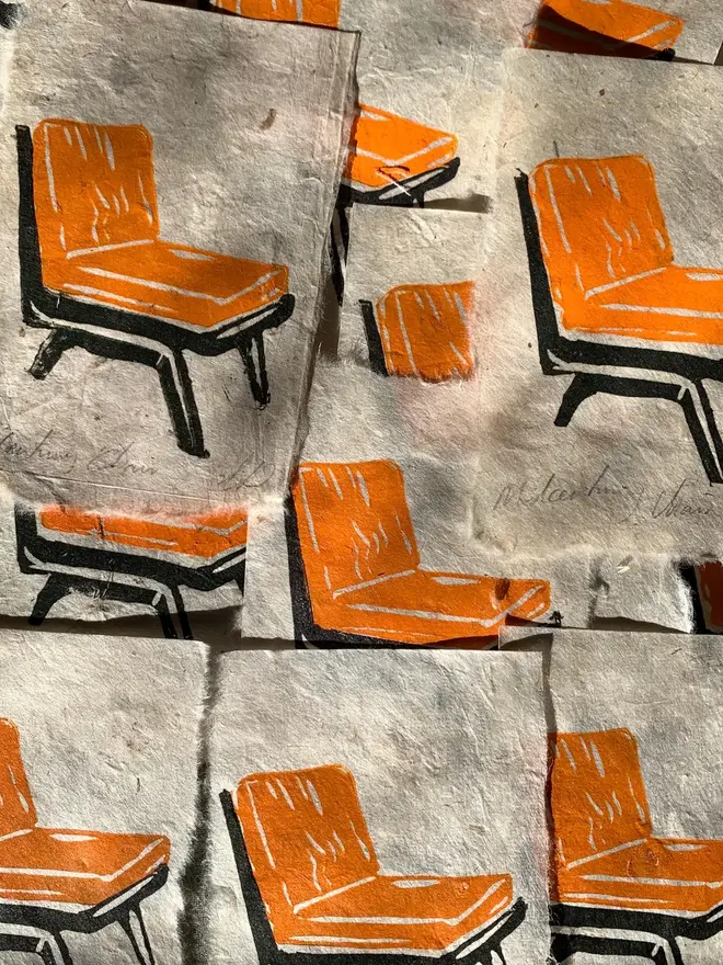 Mid Century Chair Mini Lino Print On Handmade Paper
