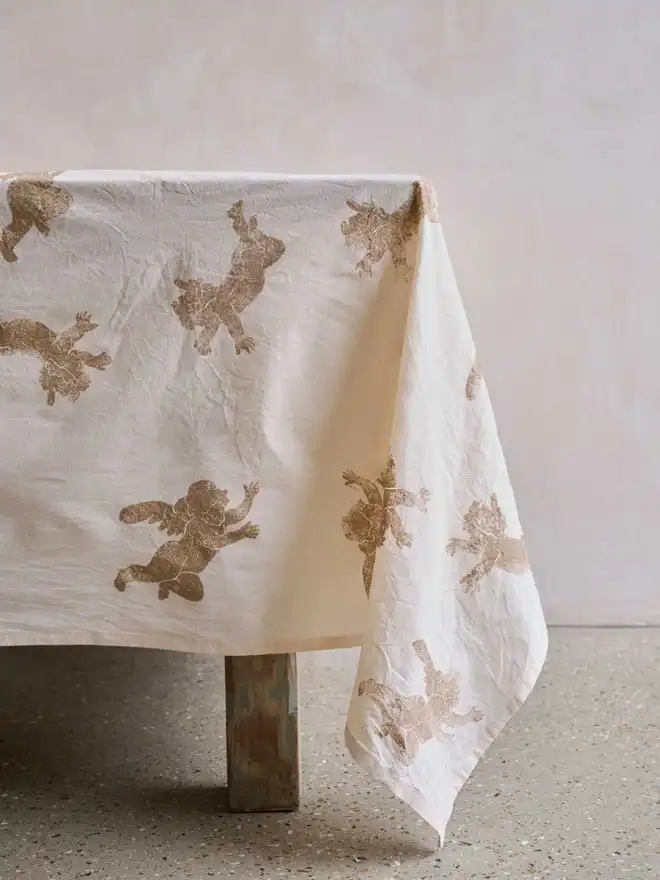 Gold Christmas Cherub Tablecloth