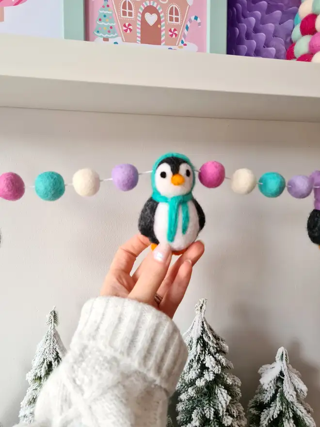 Felt Pastel Penguin Christmas Garland