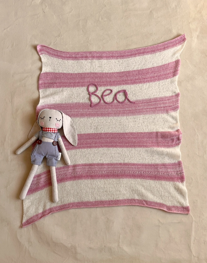 pink baby blanket laid out for size