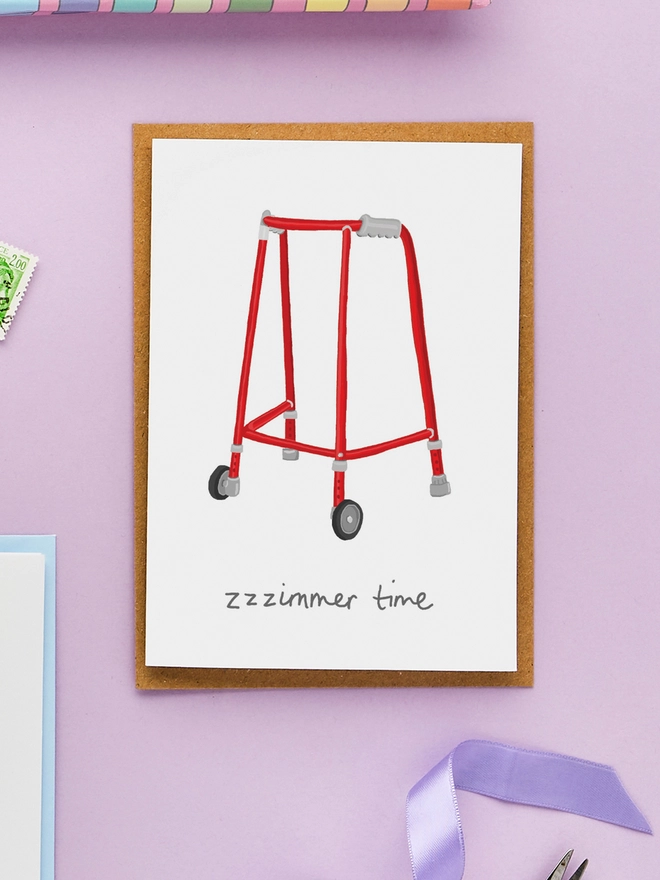 Funny Birthday Card Featuring a Zimmer Frame