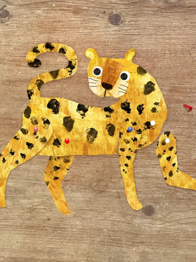 cheetah split pin puppet card