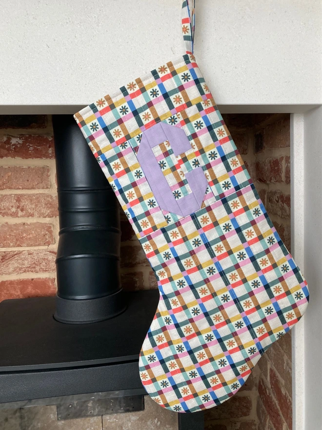 Cooper and Fred Personalised Christmas Stockings in Rainbow Gingham Star Print