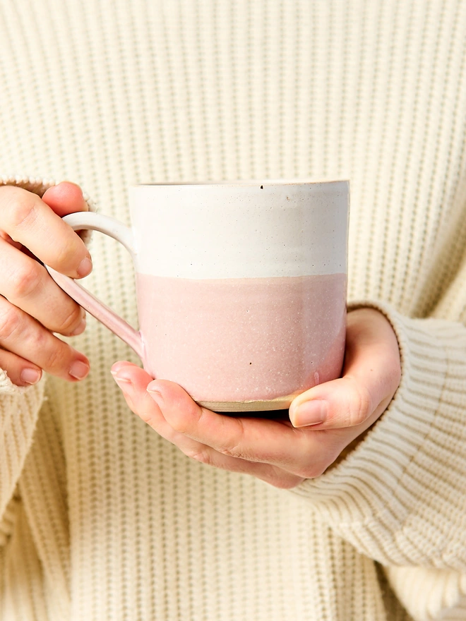 pink straight sided ceramic mug