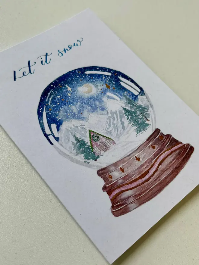 Watercolour Snow globe Christmas Greeting Card 