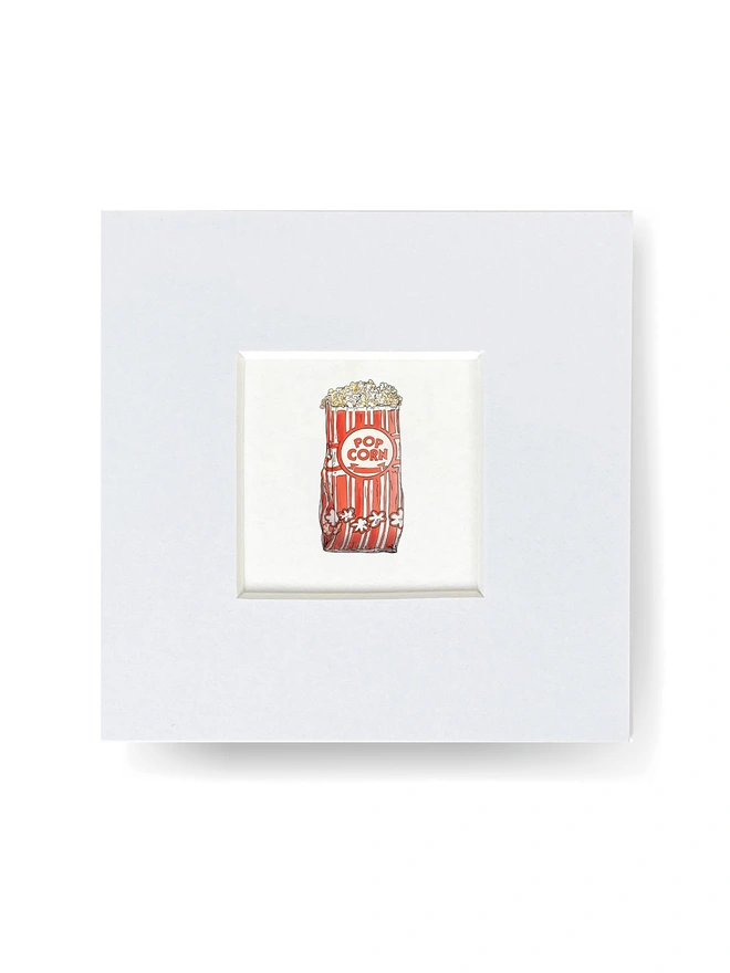 Tiny mini print with mount featuring a popcorn illustration