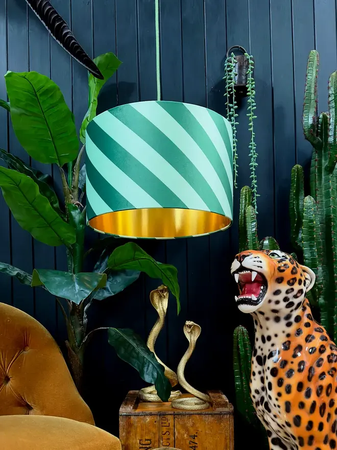 Apple Sours Helter Skelter Velvet Lampshades With Gold Foil Lining.