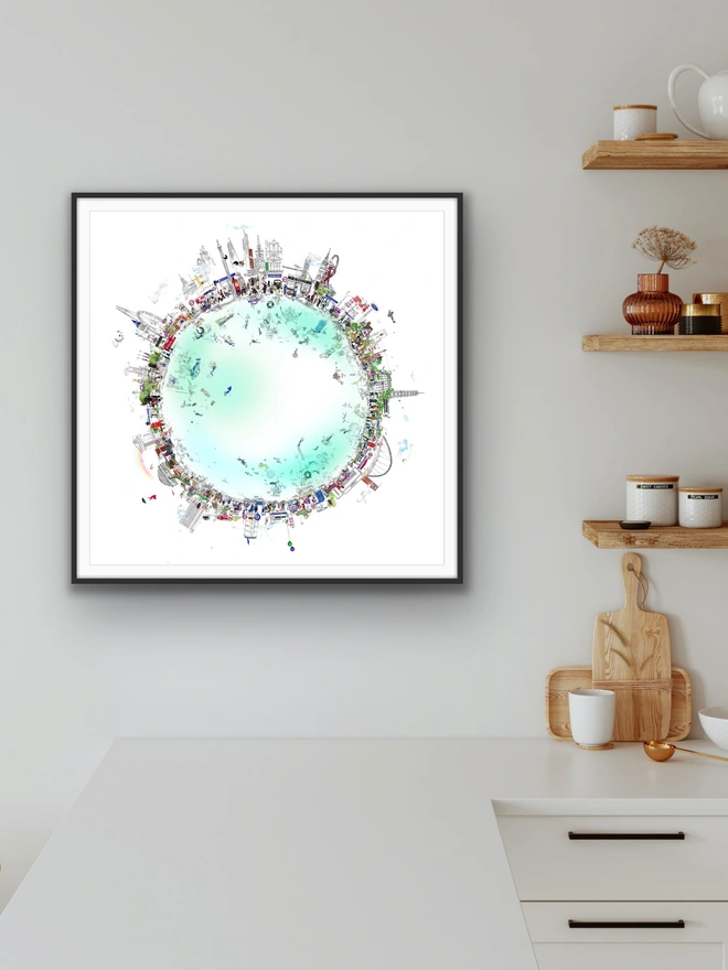 District Line 2025 Print hanging on a white wall with a black frame