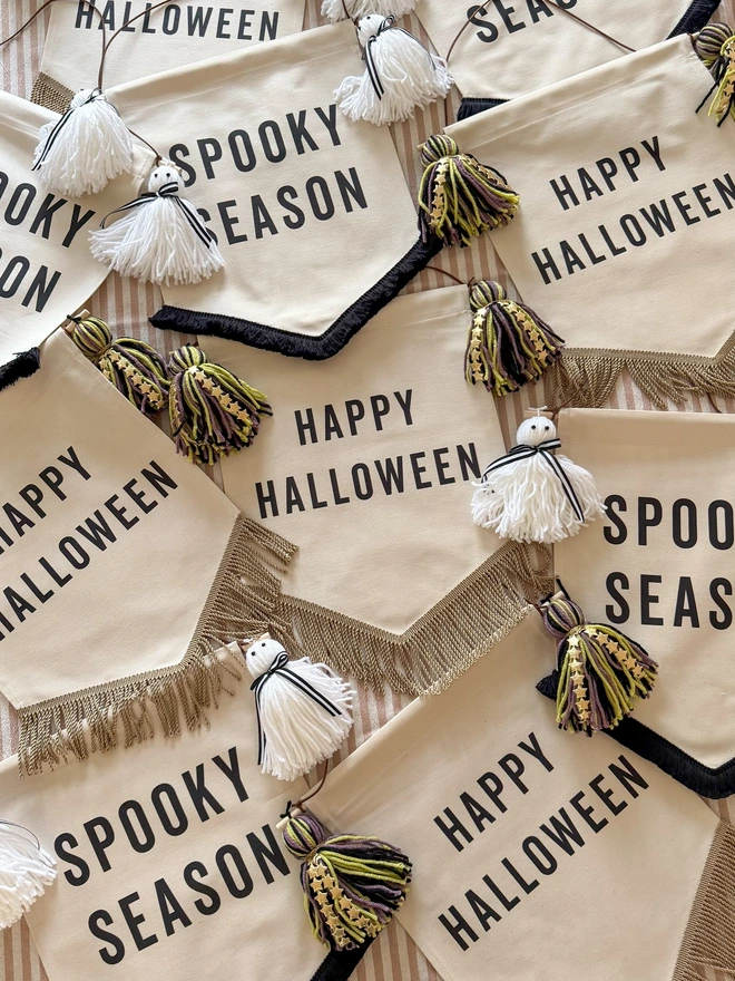 Spooky Season Halloween fabric banner with ghost tassels