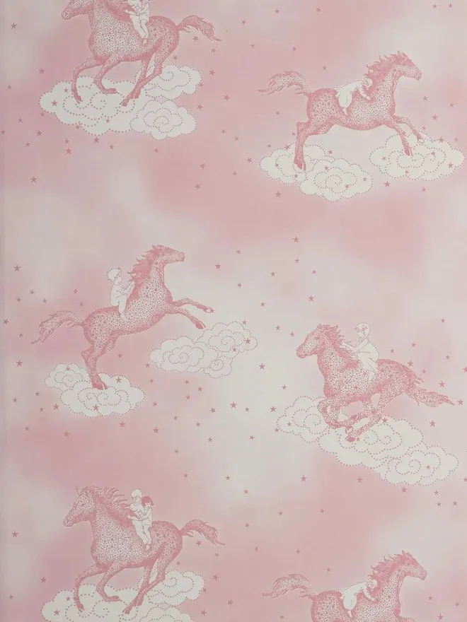 Popcorn Soft Pink Galloping Stardust Horses Wallpaper