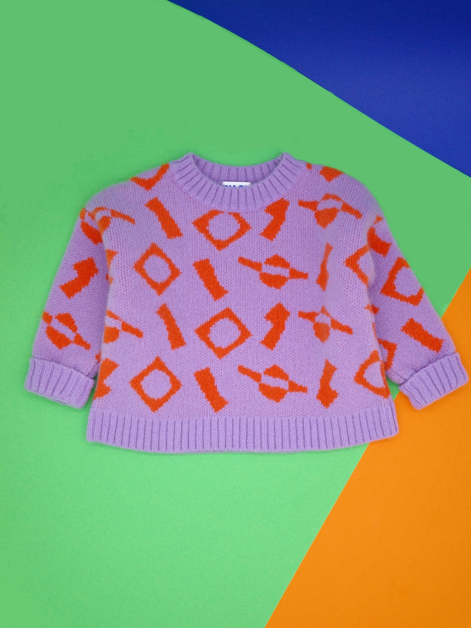 The Cut And Stick Kids Jumper - Lilac And Orange