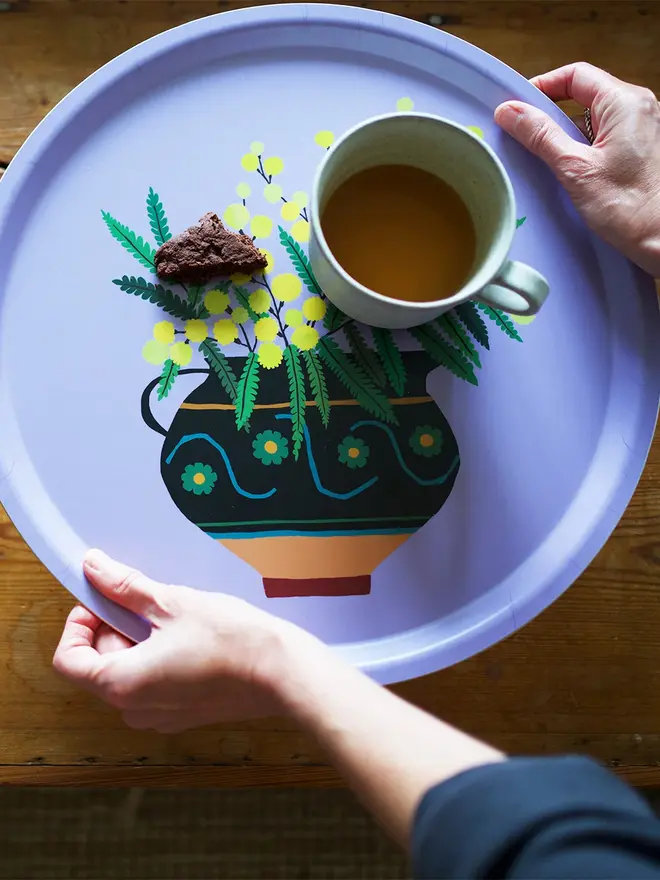 mimosa flower round tray