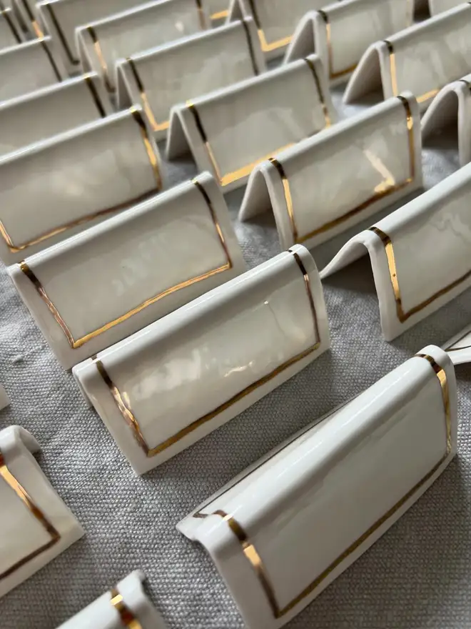 ceramic place cards gold border