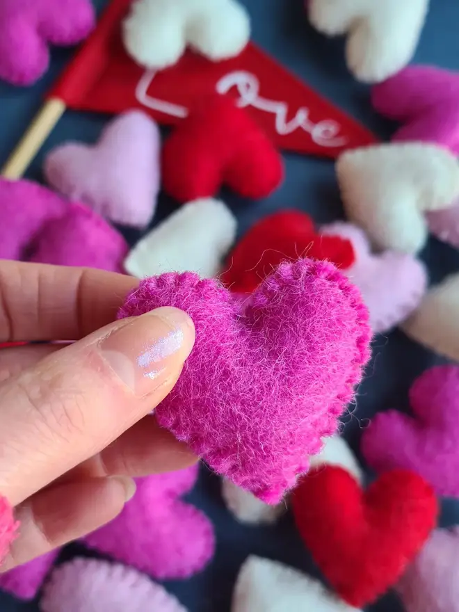 Pink, Red And Ivory Stitched Felt Valentine Heart Garland 