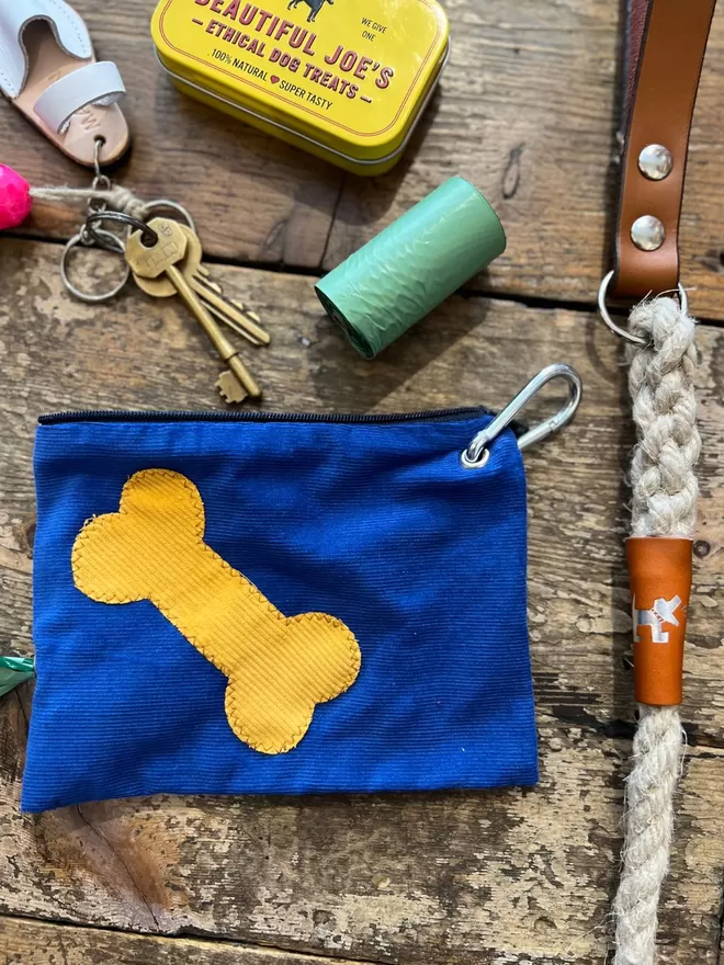 Bone Corduroy Dog Treats and Poo Bags Pouch