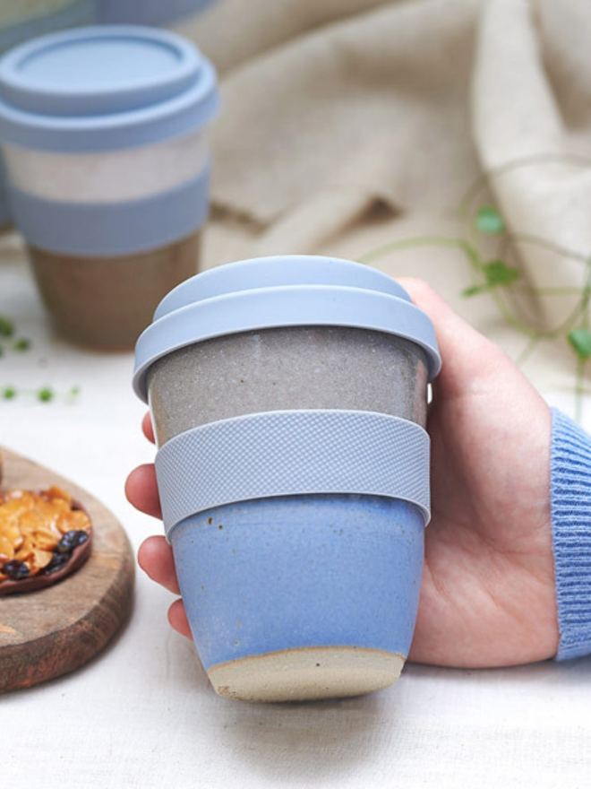 Blue and White Ceramic Travel Mug