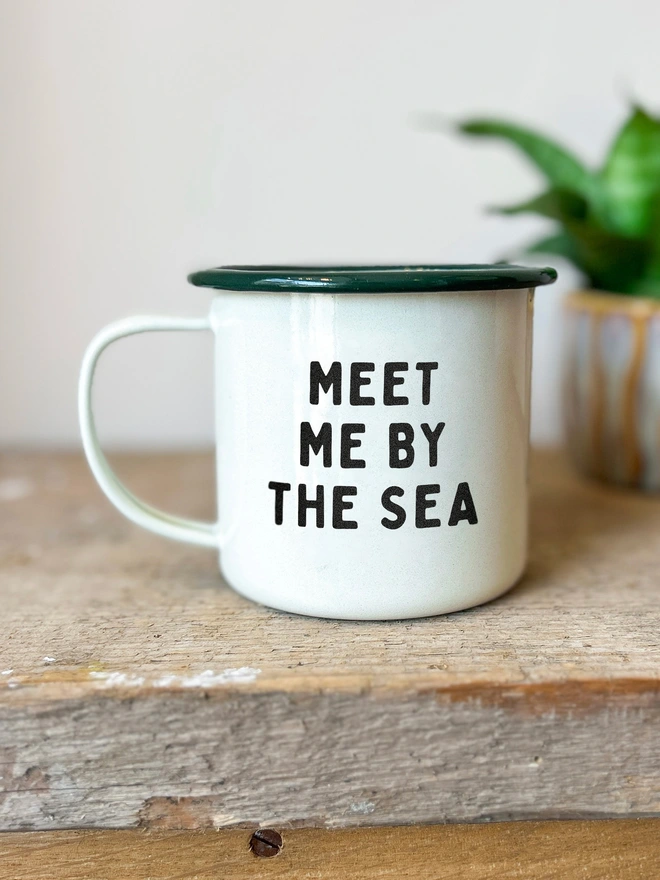 Meet me by the sea etched enamel mug
