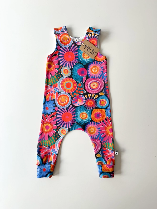Mega flowers baby romper, fun baby clothes, flowers, bright colourful