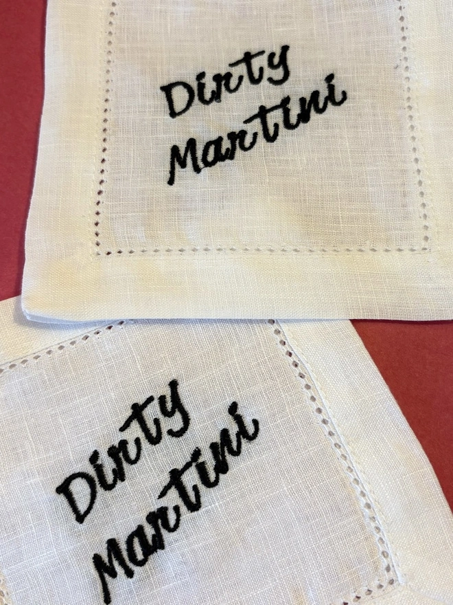 Personalised Embroidered Reusable Cocktail Napkin (Set Of 2)