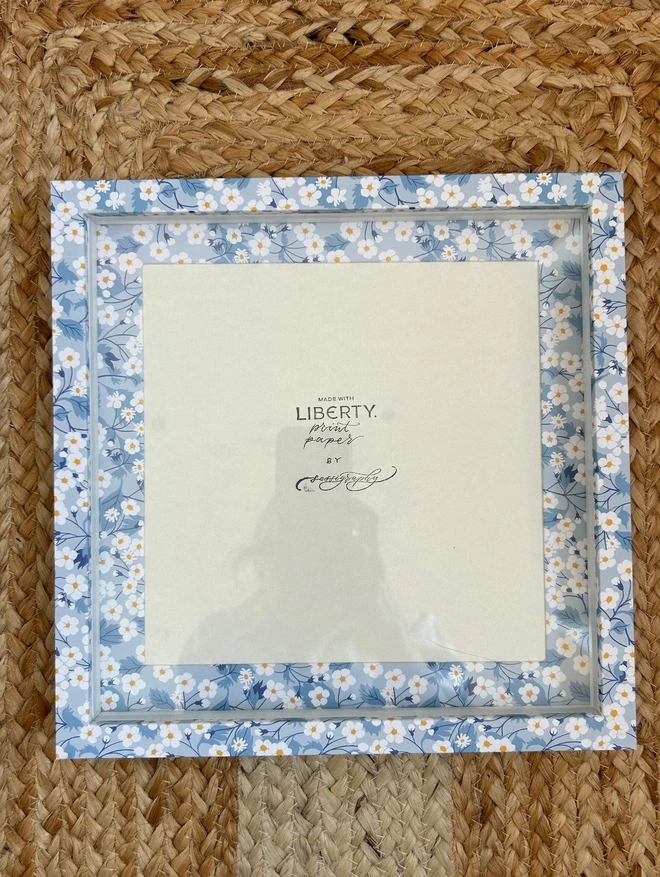 Liberty paper covered box mount frame in blue floral pattern