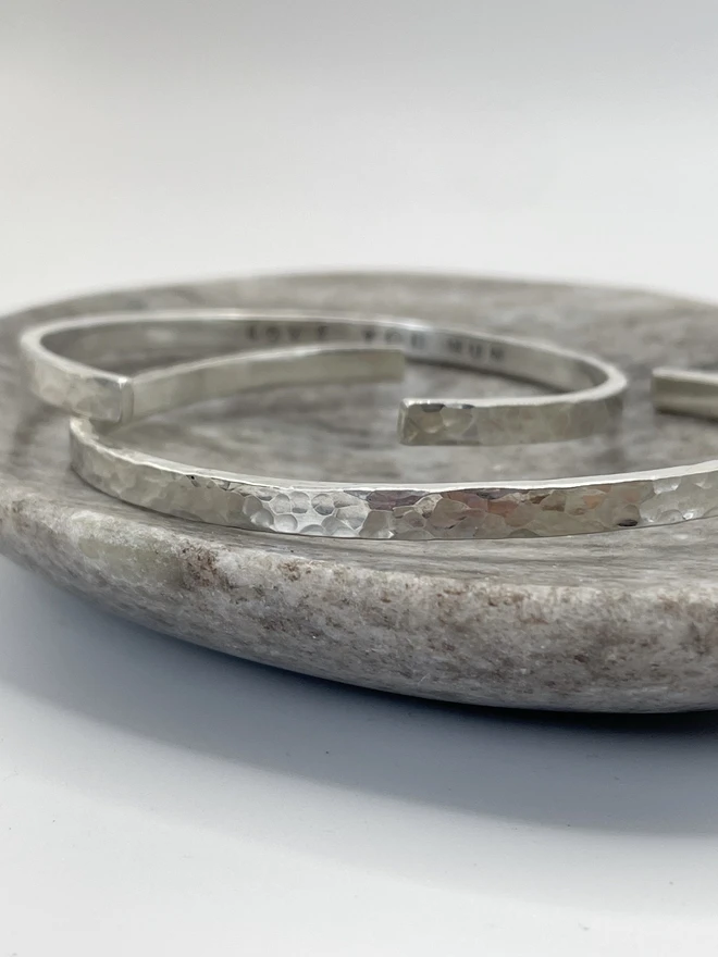 These personalised cuff bangles are hand made from recycled sterling silver, with options to add initials, names or quotes - a thoughtful gift for mum, a friend or for yourself. Plus a perfect present for those who want to shop mindfully and sustainably. Made by Celina C Jewellery, a small business in the UK, find on Holly & Co.